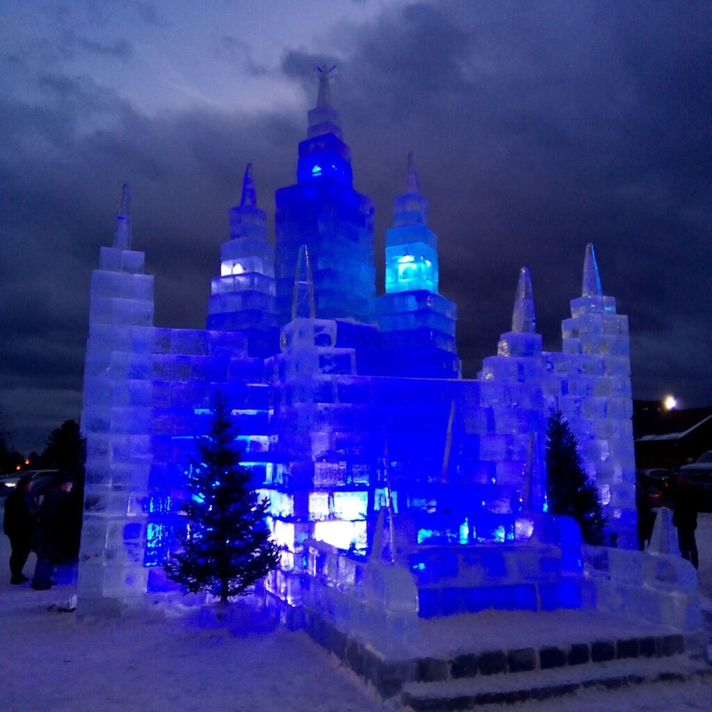 The Eagle River Ice Castle is Lit Up at Night